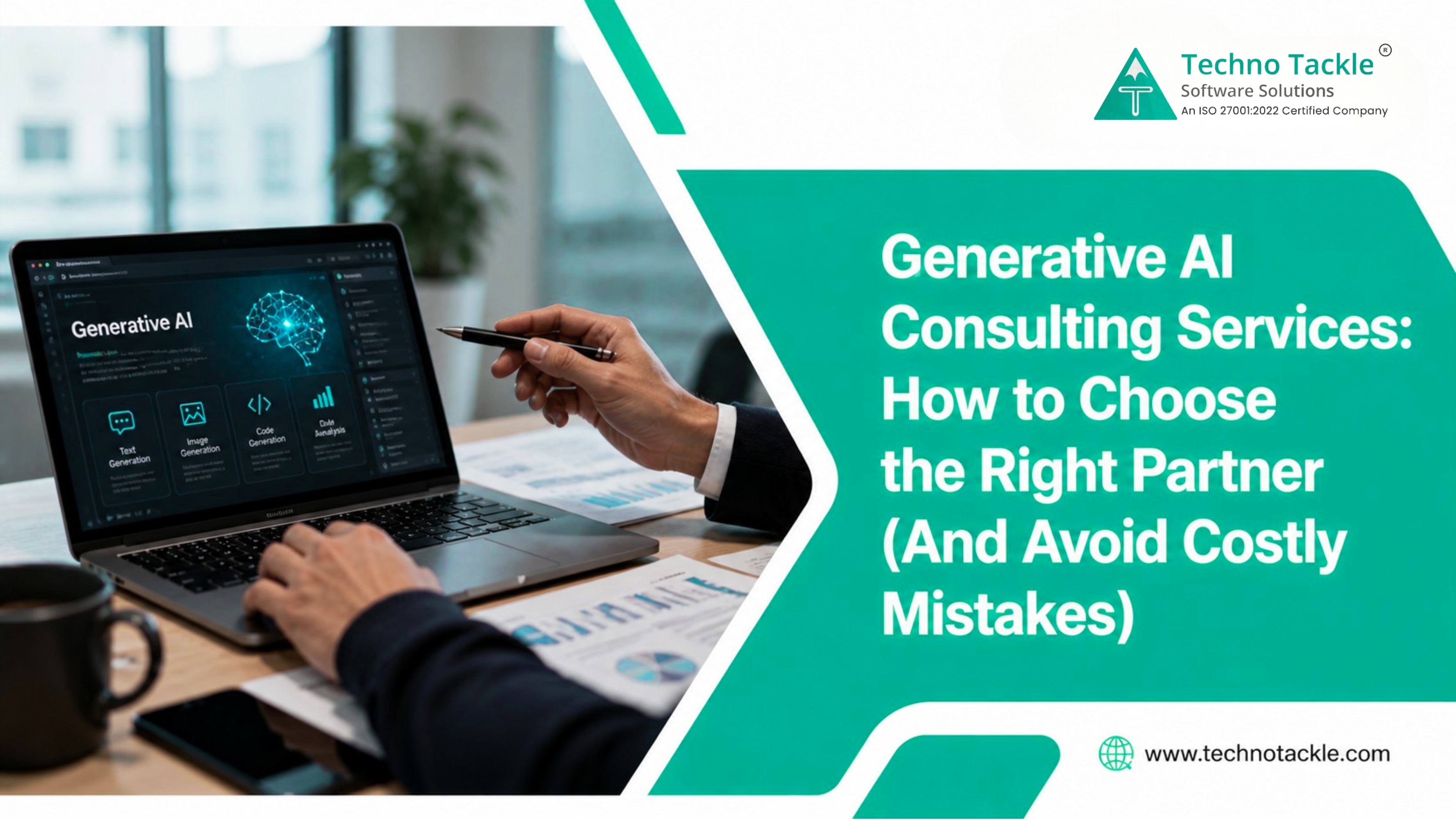 Business professional using generative AI consulting tools on a laptop