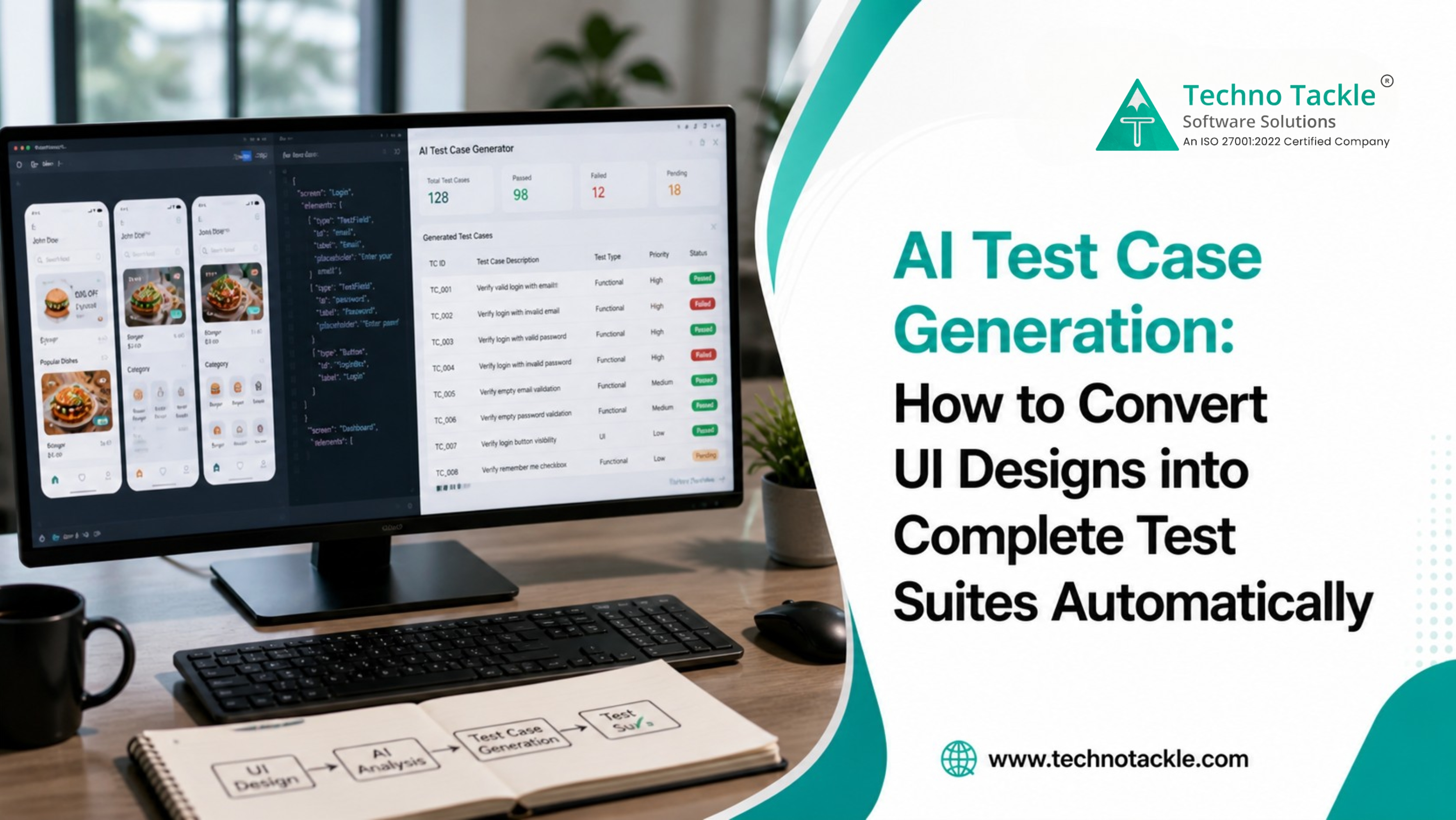 AI test case generation dashboard converting UI designs into automated test suites