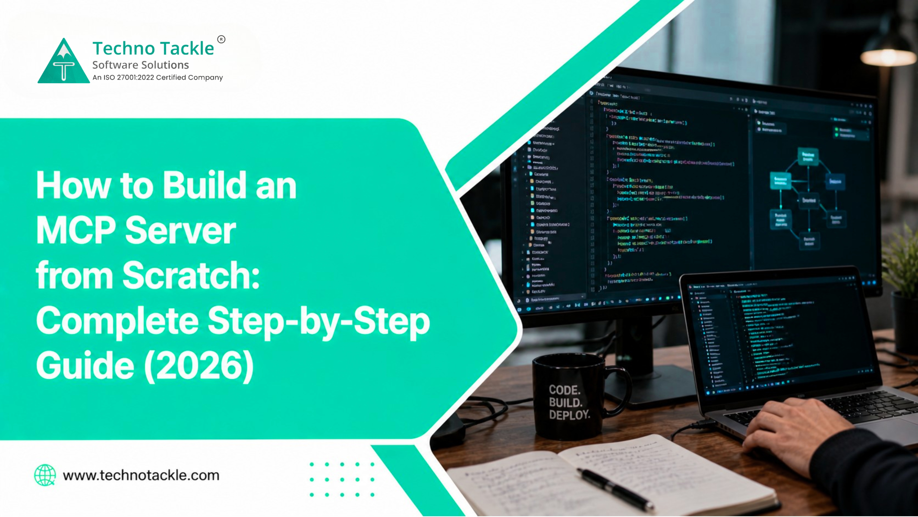 Developer building MCP server with coding setup and multiple screens