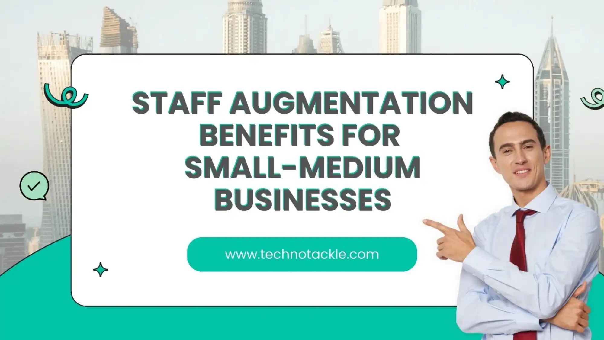 A graphic showing how staff augmentation boosts productivity and flexibility for small to medium-sized businesses.