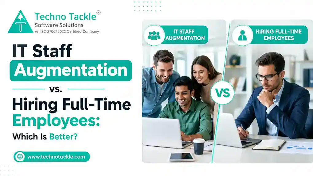 Comparison of IT staff augmentation versus full-time hiring showing cost, flexibility, and timeline differences